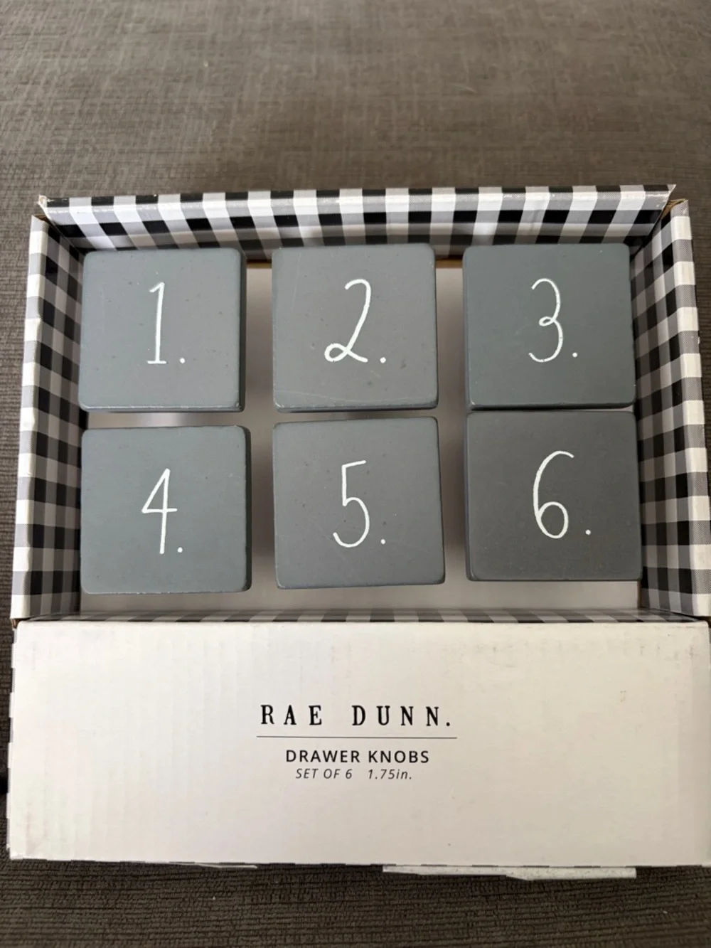 Rae Dunn Gray Numbered Square Drawer Knobs Set - Picture 1 of 4